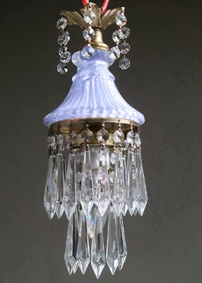 Vintage French Lilac Lady cupcake glass crystal Brass SWAG lamp chandelier - Image 1 of 4