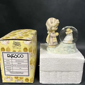 VTG 1998 Precious Moments Girl with Snowman Mini Waterball / Snowglobe w/box EUC - Picture 1 of 9