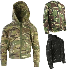 KombatUK Kids Childs Camo Pattern Full Length Zipped Fleece Lined Hoody Hoodie - Picture 1 of 13