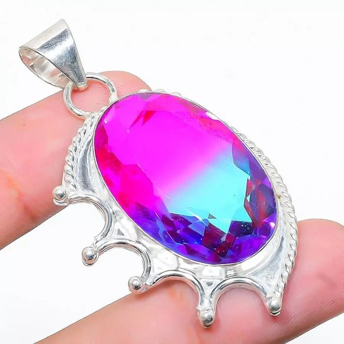 VETEMENTS Ciondolo Pietra Pregiata Tormalina Bicolore Argento Sterling 925 Ciondolo Gioielli 1 97"