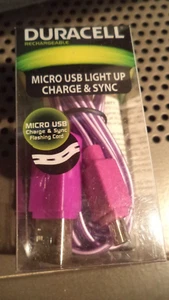 DURACELL MICRO USB LIGHT UP CHARGE SYNC CABLE 3 FT VIOLET LE2243 680988422461 - Picture 1 of 19