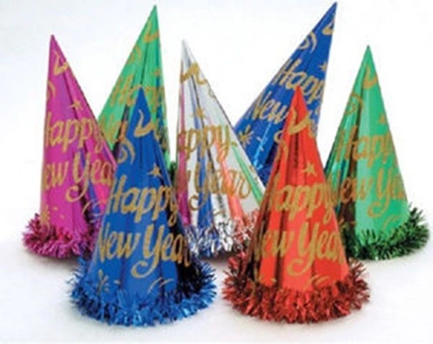 6 Assorted Color 9" Foil Hats with Tinsel  Metallic Party New Years Eve - Image 1 of 1