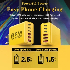 65W 6 Ports Fast Charging USB Type C PD Quick Mobile Phone Charger Wall Adap W❤D - Imagen 1 de 21