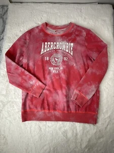 Abercrombie Kids Sweatshirt Girls Size 15 16 Pink Tie Dye Logo Soft Jersey - Picture 1 of 6