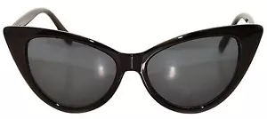 CAT EYE OWL SUNGLASSES DARK LENS RETRO GLASSES SHADES UV400 BLACK SMOKE - Picture 1 of 3