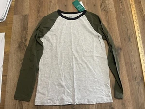 H&M Shirt, Boy's Size 10-12Y, Gray, Green, Long Sleeve NWT - Picture 1 of 8