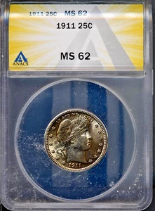 1911 25C Silber Barber Quarter MS 62 ANACS # 7953497 + Bonus - Bild 1 von 2
