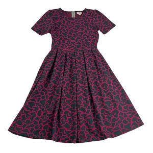 LuLaRoe Amelia A-Line Dress Women's Small Gray Magenta Print Short Sleeve Woven - Picture 1 of 5