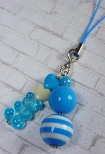 Gummy Bear Bubblegum Handmade Beaded Cell Phone Charm Strap Blue White New - Photo 1 sur 3