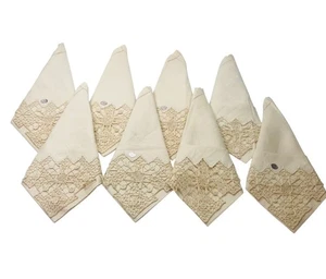 8er Set Vintage Leinen Ecru Häkelkante Spitze Servietten 16,25" Hergestellt in Japan - Bild 1 von 23