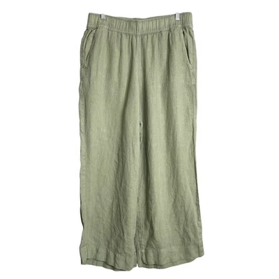 Pantalones Sigrid Olsen 100 % lino pierna ancha para mujer L verde Lagenlook playa tiro alto Foto 1 de 4