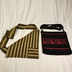 Vintage Andean Peru Woven Shoulder Bags Mens Geometric Knit Set Ethnic Boho 90s - Picture 1 of 13