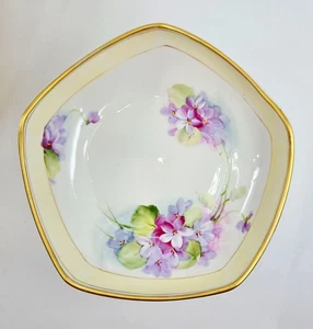 Hand-Painted Nippon Porcelain Footed Bowl With Gold Trim & Purple Floral Design - Picture 1 of 8
