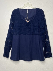 Top Nora Cora blu navy pizzo misto cotone pull over taglia XXL NUOVO CON ETICHETTE  - Foto 1 di 12