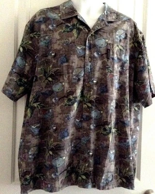 Columbia Men's Shirt XL Gray Hawaiian Aloha Martini Olives Palm Leaves - Image 1 of 4