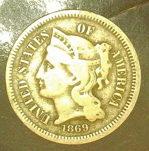 1869 3 Cent Nickel Piece F-XF Inv#928-2212 - Picture 1 of 2
