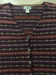 L.L. Bean Cardigan Womens Large Multicolor Fair Isle Knit 6 Button Front - Picture 1 of 18