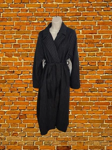 BNWT PRETTYLITTLETHING BLACK COAT JACKET SMALL WOMENS PINSTRIPED BELTED OVERCOAT - Picture 1 of 4