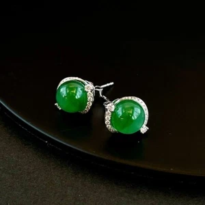 【KATHY JADE】 Icy Emerald Green Jadeite Jade Earring 《Grade A》 - Picture 1 of 8