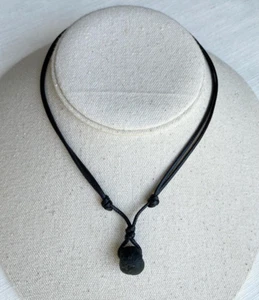 Rustic Black Recycled Glass Bead Adjustable Black 1.5mm Cord Necklace - Picture 1 of 5