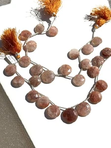 Natural Cherry Moss Quartz Faceted Coin Briolettes, Graduated 14-19mm - Picture 1 of 5