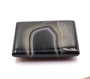34x21x6.5 mm Black Banded Agate Rectangle Agate 61.55 Cts Black Agate Cabochon - Picture 1 of 5