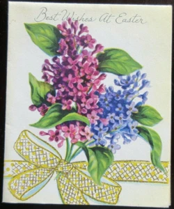Vintage unbenutzte MUSTERKUNST GILDE Osterkarte FLIEDERBLÜTEN MIT BAND GEBUNDEN - Bild 1 von 4