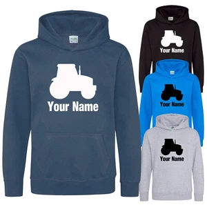 Childs Hoodie Tractor Hoodie Personalised Kids Hoody Boys Girls - Picture 1 of 7