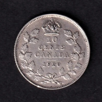 Canada 1920 10c Ten Cent Silver Coin King George V EF  Extra Fine .800 Silver - Image 1 of 2
