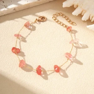 Bohemian Natural Gemstone Bracelet 18K Gold Plated Handcrafted Anklet Women Gift - Picture 1 of 2