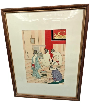 Int. Casa de baño para mujer de Kiyonaga Torii (1752-1815), estampado en madera japonés Foto 1 de 4