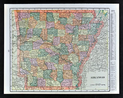 c 1900 Cram Map Arkansas Little Rock Hot Springs Fayetteville Conway Memphis  Foto 1 de 2