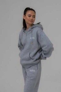 SIANMARIE Oversized Grey Slogan Zip Hoodie - Grey - Picture 1 of 7