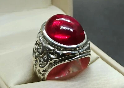 Anillo tallado Big Pigeon rojo profundo cabujón rubí plata esterlina 925 hecho a mano para hombre Foto 1 de 4