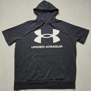 Under Armour Shirt Mens Large Black Short Sleeve Loose Fit Hooded Pullover - Picture 1 of 8