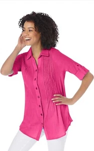 Woman Within Damen Bluse 2X Rosa Rollriegelärmel Biesen Relaxed Karriere - Bild 1 von 7