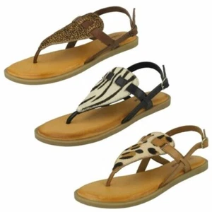 'Ladies Leather Collection' Animal Print Sandals - F0R0228 - Picture 1 of 28
