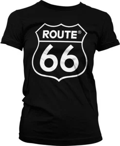 Route 66 Logo Girly Tee Damen T-Shirt Black - Picture 1 of 2