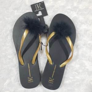 Chanclas International Concepts talla 6/7 negras y doradas con pompa de plumas - Imagen 1 de 6