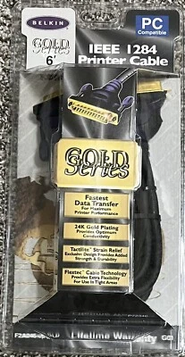 BELKIN IEEE 1284 PRINTER CABLE 6’ FOOT GOLD-SERIES F2A046-06-GLD SEALED NEW - Image 1 of 2