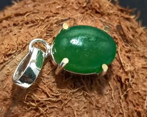 Certified 21.80 Ct Stunning Emerald Solid Silver Oval Cabochon Pendant Gemstone - Picture 1 of 7