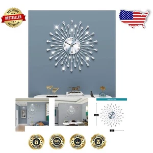 20-Inch Silver Crystal Wall Clock with Quiet Quartz Movement for Modern Homes - Picture 1 of 9