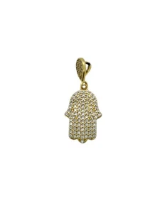 14K Gelbgold Hand Design Anhänger mit klaren Steinen | 1,6g - Bild 1 von 5