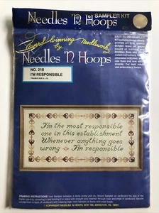 Needles 'N Hoops Stamped Cross Stitch Sampler # 218 "I'm Responsible" SEALED - Picture 1 of 4