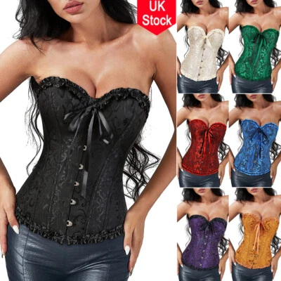 Womens Black Lace up Corset Bustier Top Shaper Basque Dress Plus Size UK 6-24  - Image 1 of 4