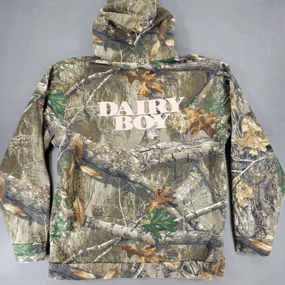 Dairy Boy Camo Hoodie Large Sweatshirt Realtree Pink Logo Hoodie Front Pocket - Image 1 of 4