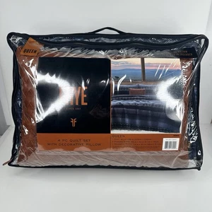 FRYE Lujoso Juego de Edredón de 4 Piezas con Almohada Decorativa, Talla Queen, Azul Marino - Imagen 1 de 12