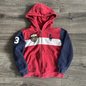 Polo Ralph Lauren Hoodie Boys Size 7 Red Crest Big Pony 3 Preppy Color block - Picture 1 of 4