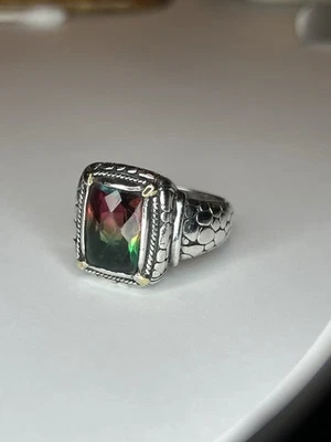 Vintage 925 18k watermelon tourmaline silver ring. size 11.5 weighs 13.29g - Image 1 of 4