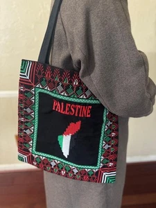Black Embroidered Palestine or Lebanon Tote Bag - Picture 1 of 13